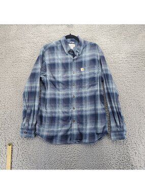 Carhartt Shirt Mens Medium Blue Plaid Relaxed Fit Button Front Long Sleeve Cotto
